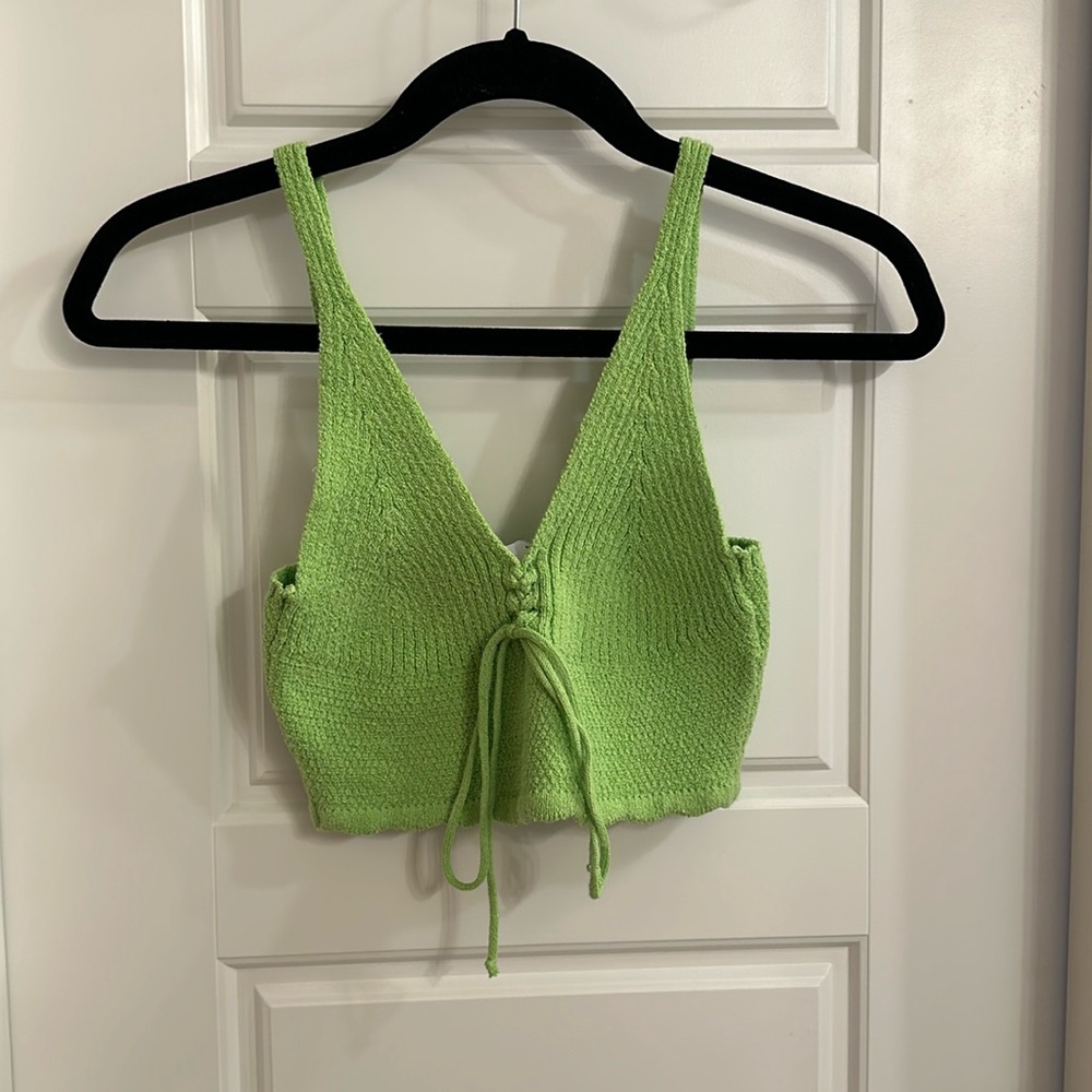 Zara Lime Green Cable Knit Tied Tank Size S
